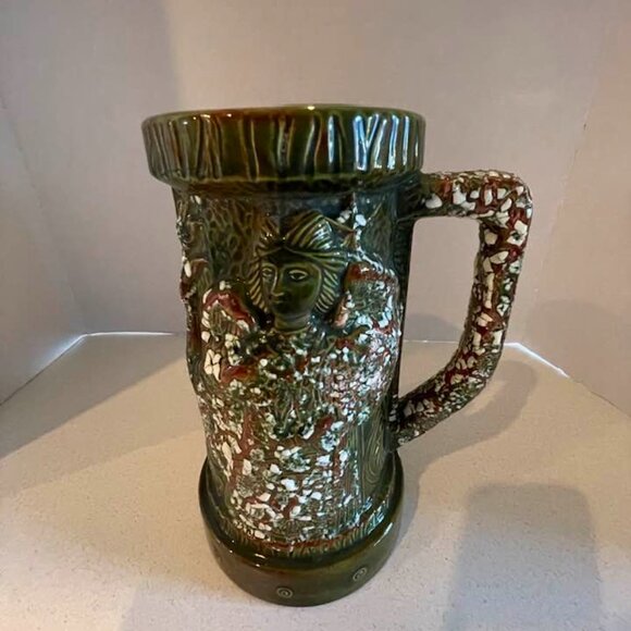 VTG 1975 Large Brutalist Art Pottery Virgo Tankard Stein Vase Signed & Dated - Picture 14 of 14